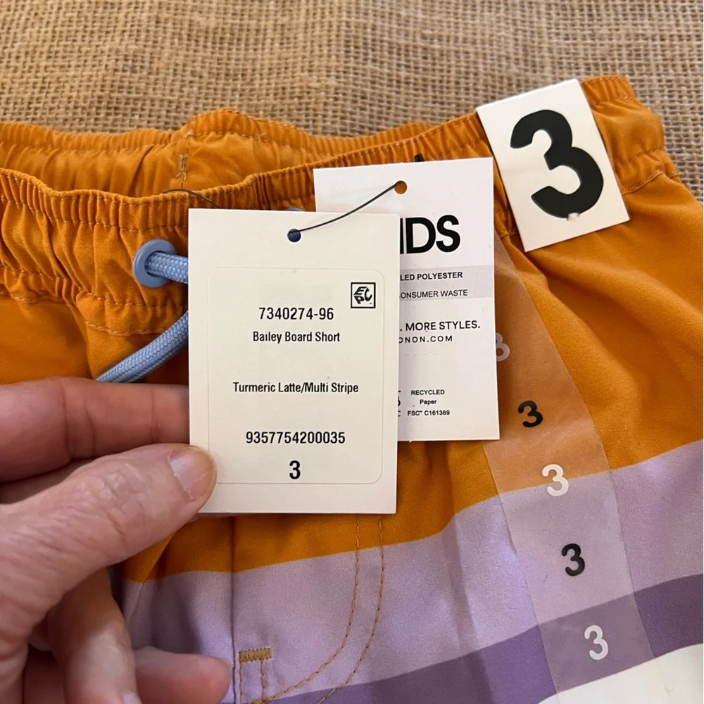 Boys NWT Orange and Purple Swim Trunks with Sporty Stripes summer beach colorful